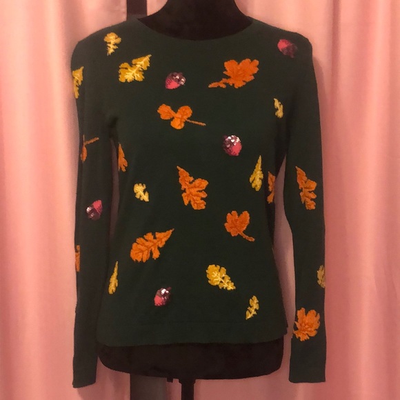 Talbots Sweaters - Talbots Autumn Acorns and Leaves Dark Green Sweater